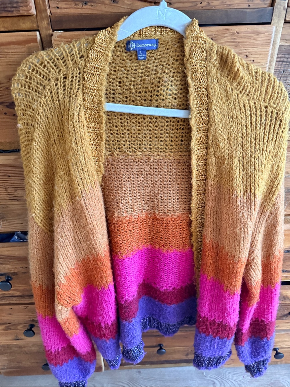 Democracy Multicolor Open Mohair-Blend Cardigan — Mustard, Orange, Pink, Purple